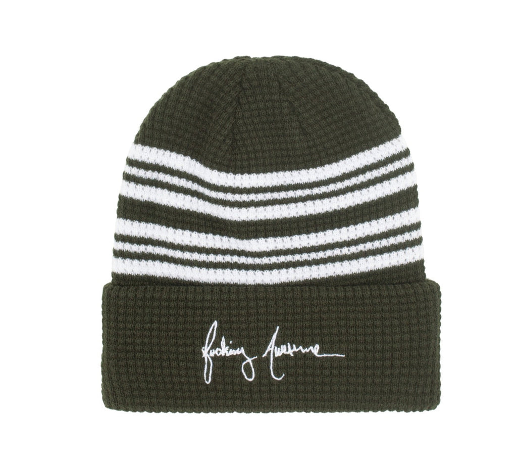 Fucking Awesome Cursive Waffle Cuff Beanie - Green