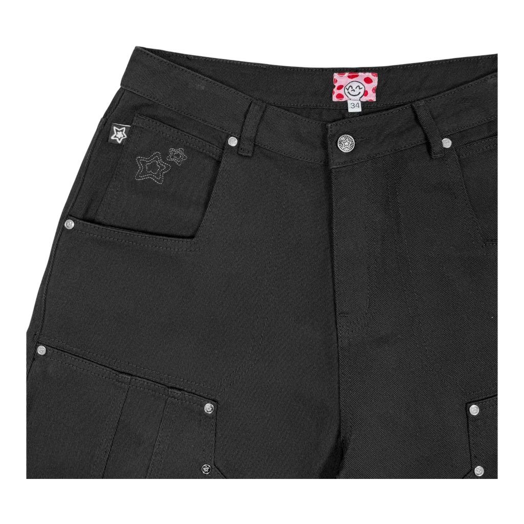 Star Team Double Knee Seam Jean Shorts - Black